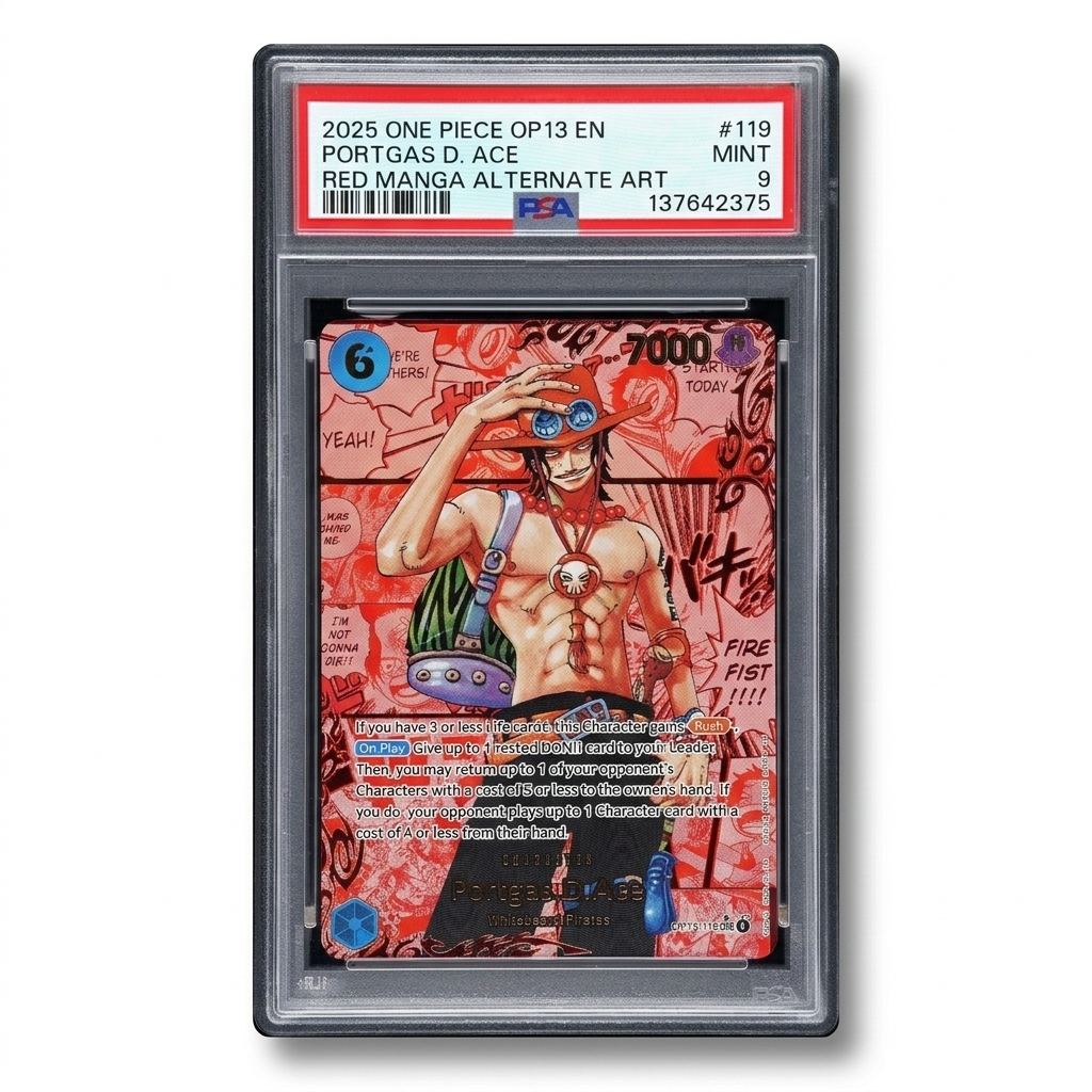 2025 One Piece TCG OP13 “Carrying On His Will” Portgas D. Ace #119 – PSA 9